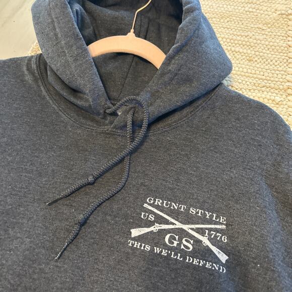 Grunt Style Dusty Blue Sleeve Logo Don’t Tread On Me Hoodie Sweatshirt Men’s L - Picture 5 of 9